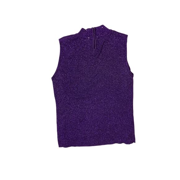 Vintage Purple Sparkly Beaded Vest Women Medium Cotton Glitter Holiday Party Top - Picture 1 of 4